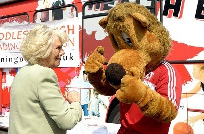 Middlesbrough's Roary the Lion (on the right)